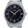 Reloj Casio MTP-V005D-1B5 Original – Acero Inoxidable, Esfera Negra y Números Romanos