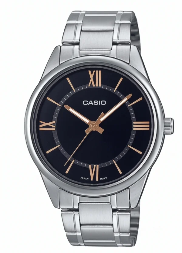 Reloj Casio MTP-V005D-1B5 Original – Acero Inoxidable, Esfera Negra y Números Romanos Reloj Casio MTP-V005D-1B5 Original – Acero Inoxidable, Esfera Negra y Números Romanos