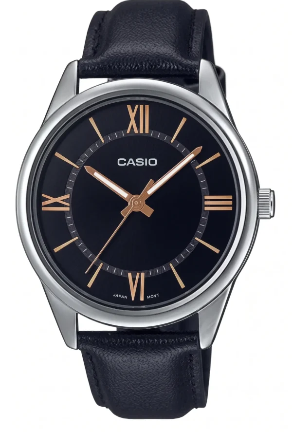 Reloj Casio MTP-V005L-1B5 Original – Clásico de Cuero Negro y Números Romanos