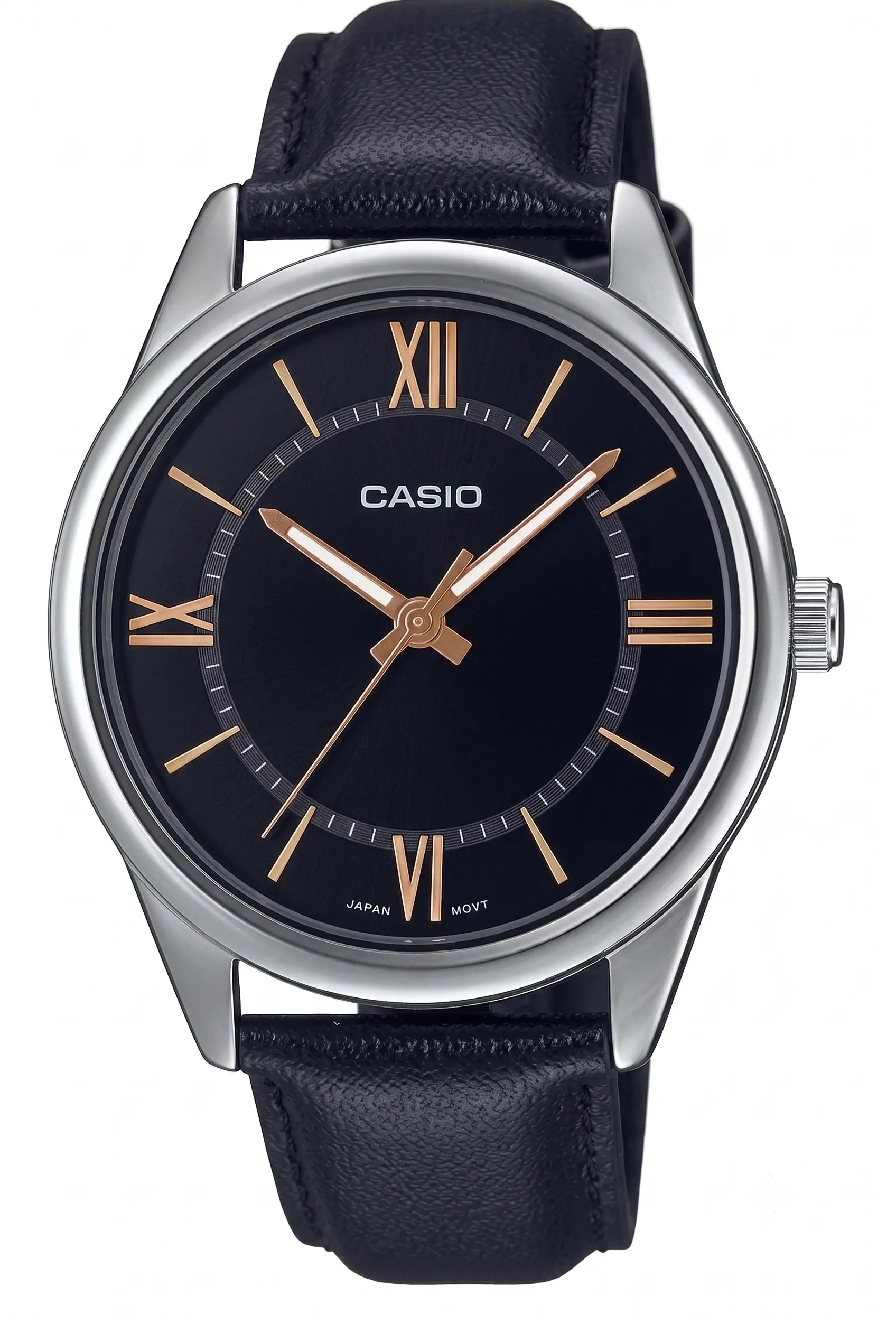 Reloj Casio MTP-V005L-1B5 Original – Clásico de Cuero Negro y Números Romanos